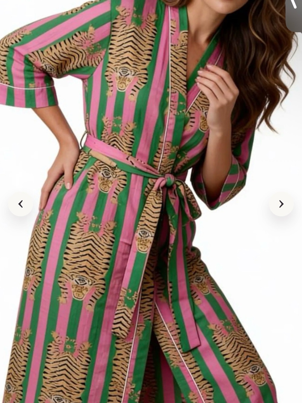 Striped Tiger-Print Robe in Pink & Green